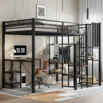 Lit mezzanine 120 x 200 cm, lit enfant avec bureau et �tag�re, penderie ouverte, escalier, barri�re de ...