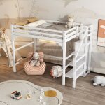 Lit mezzanine 140200 cm, lit ado, avec armoire et escalier, antichute, sans matelas, pin, blanc