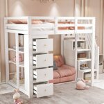 Tanant - lit mezzanine 140 x 200 cm, lit enfant 4 tiroirs, échelle de rangement, barrière antichute, ... Tanant - lit mezzanine 140 x 200 cm, lit enfant 4 tiroirs, échelle de rangement, barrière antichute, ...