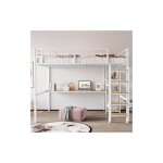 Lit mezzanine 140 x 200 cm, lit mezzanine enfant avec barrire de scurit en treillis mtallique, chelle, ...