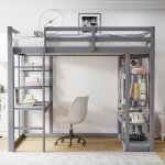Lit mezzanine 140 x 200 cm, lit enfant avec bureau et cintre, protection antichute, escalier, cadre de ...