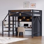 Lit mezzanine 140 x 200 cm, lit enfant avec rangement et escalier, protection antichute, design moderne, ...