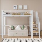 Lit mezzanine 140 x 200, construction m�tallique robuste avec un espace de rangement g�n�reux sous le ...