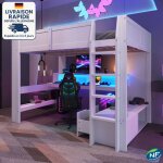 Lit mezzanine 140 x 200cm - lit adulte / enfant mezzanine - bureau avec éclairage led, tiroirs, étagères, ... Lit mezzanine 140 x 200cm - lit adulte / enfant mezzanine - bureau avec éclairage led, tiroirs, étagères, ...