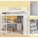 Lit en mezzanine, 140200 cm, bureau, armoire, 3 tiroirs, rangement ouvert, balustrade, escalier, sans ...