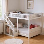 Lit mezzanine 140x200 avec casiers d'escalier, lit superpos� enfant, lit mezzanine 2 places, lit jeune, ...