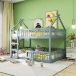 Sunfecili - lit mezzanine 140x200 cm, lit mezzanine 1 places, lit superpos enfant, lit cabane, bois ...