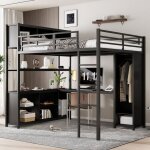 Lit mezzanine 140x200 cm - avec bureau et �tag�re de rangement - avec garde - robe - avec �chelle - m�tal ...