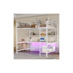 Lit mezzanine 140x200 cm, lit double d'enfant avec prise usb, �clairage led, bureau et �tag�res, en m�tal ...