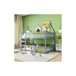 Wishdor - lit mezzanine 140x200 cm, lit enfant avec traverses, barri�re, sommier libre, sans matelas, ...