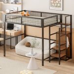 Wishdor - lit mezzanine 140x200cm, avec Échelle sécurisée, armoire? lit pour enfants et adultes, sans ... Wishdor - lit mezzanine 140x200cm, avec Échelle sécurisée, armoire? lit pour enfants et adultes, sans ...