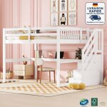 Modfu - lit mezzanine 140x200cm, pin, lit enfant avec bureau, escalier avec rangement, sans matelas, ...