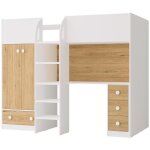 Lit mezzanine 90 x 190 cm avec armoire et bureau - blanc et naturel - cinamo Lit mezzanine 90 x 190 cm avec armoire et bureau - blanc et naturel - cinamo
