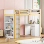Lit mezzanine 90 x 200 cm avec armoires de rangement et table d'ordinateur, lit mezzanine enfant multifonction ... Lit mezzanine 90 x 200 cm avec armoires de rangement et table d'ordinateur, lit mezzanine enfant multifonction ...