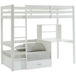 Lit mezzanine 90 x 200 cm avec bureau, sofa convertible et rangements - pin et mdf - blanc - goliath ...
