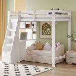 Lit mezzanine 90 x 200 cm, lit enfant avec bureau, escalier avec rangement, 1 tiroir, structure en bois ... Lit mezzanine 90 x 200 cm, lit enfant avec bureau, escalier avec rangement, 1 tiroir, structure en bois ...