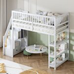Lit mezzanine 90 x 200 cm, lit enfant, avec penderie et étagères de rangement, escalier de rangement, ... Lit mezzanine 90 x 200 cm, lit enfant, avec penderie et étagères de rangement, escalier de rangement, ...