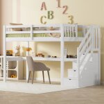 Redom - lit mezzanine 90 x 200, lit mezzanine enfant avec tiroirs de rangement et bureau sous le lit, ...