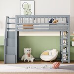 Lit mezzanine 90 x 200cm, design de scurit haute clture, avec armoire, tagres et espace de rangement, ...