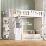 Lit mezzanine 90200 cm, avec échelle de rangement et étagères, lit simple en bois, lit jeunesse, lit ... Lit mezzanine 90200 cm, avec échelle de rangement et étagères, lit simple en bois, lit jeunesse, lit ...