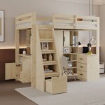 Lit mezzanine simple, avec tagres et placards, chelle de scurit, iroirs de rangement, 90x200 cm, ...
