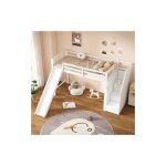 Wishdor - lit mezzanine 90x20 cm avec toboggan, escalier de rangement, sans matelas, blanc