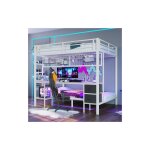 Lit mezzanine, 90x200 / 140x200, lit superpos� avec tiroirs, table, �clairage led et prise usb, en m�tal, ...