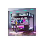 Lit mezzanine, 90x200 / 140x200, lit superpos� avec tiroirs, table, �clairage led et prise usb, en m�tal, ...