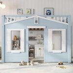 Lit mezzanine 90x200 cm, 2 places, lit enfant avec rangement, barri�re de s�curit�, sommier � lattes, ...