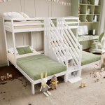 Lit mezzanine 90x200 cm - 3 couchages - avec �chelle pliante - avec 4 tiroirs - avec garde - corps - ...