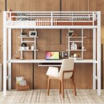 Lit mezzanine 90x200 cm - avec bureau et deux tagres, barrire de scurit, cadre de lit en mtal pour ...
