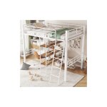 Lit mezzanine 90x200 cm avec bureau en l, garde - corps, chelle, tagres, sans matelas, blanc