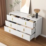 Wishdor - buffet cuisine120x40x 77cm, design lin�aire, 6 tiroirs poign�es dor�es, commode, blanc