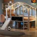 Lit mezzanine 90x200 cm, lit cabane enfant avec espace de rangement ? en bois, style maison, sans matelas, ... Lit mezzanine 90x200 cm, lit cabane enfant avec espace de rangement ? en bois, style maison, sans matelas, ...
