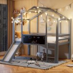 Lit mezzanine 90x200 cm, lit cabane enfant avec espace de rangement ? en bois, style maison, sans matelas, ... Lit mezzanine 90x200 cm, lit cabane enfant avec espace de rangement ? en bois, style maison, sans matelas, ...