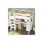 Wishdor - lit mezzanine 90x200 cm lit enfant avec 3 tiroirs, penderie, bureau avec port usb / type - ...