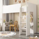 Modernluxe - lit mezzanine 90x200 cm pour enfant - avec armoire, tagres ouverts et escalier - blanc ...