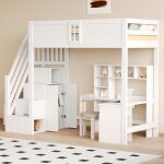Lit mezzanine 90x200 cm, lit enfant avec bureau, escalier de rangement, barrière de sécurité, sommier ... Lit mezzanine 90x200 cm, lit enfant avec bureau, escalier de rangement, barrière de sécurité, sommier ...