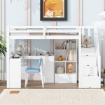 Lit mezzanine 90x200 cm, lit enfant avec compartiment de rangement ouvert, bureau avec 3 tiroirs, escalier ... Lit mezzanine 90x200 cm, lit enfant avec compartiment de rangement ouvert, bureau avec 3 tiroirs, escalier ...