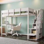 Lit mezzanine 90x200 cm, lit enfant 90x200 cm, avec étagères et bureau, escalier de rangement, en pin ... Lit mezzanine 90x200 cm, lit enfant 90x200 cm, avec étagères et bureau, escalier de rangement, en pin ...