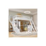 Wishdor - lit mezzanine 90x200 cm, lit enfant avec porte de scurit, toboggan, escalier, armoire, tagre ...