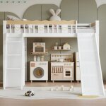 Lit mezzanine 90x200 cm pour enfants, avec toboggan et échelle, armoire et tiroirs de rangement, barrières ... Lit mezzanine 90x200 cm pour enfants, avec toboggan et échelle, armoire et tiroirs de rangement, barrières ...