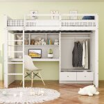 Lit mezzanine 90x200 cm avec escalier, bureau de rangement, armoire et 2 tiroirs ? lit simple por enfant ...