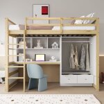 Lit mezzanine 90x200 cm avec escalier, bureau de rangement, armoire et 2 tiroirs ? lit simple por enfant ...