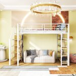 Modernluxe - lit mezzanine 90x200 cm - avec petite armoire et tagres de rangement - blanc