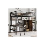Lit mezzanine 90x200 cm, lit simple enfant avec table, armoire, chelle et espace de rangement, pour ...