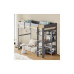 Wishdor - lit mezzanine 90x200 cm, lit simple avec tagre de rangement, barrire, cadre en pin massif, ...