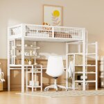 Lit mezzanine 90x200 avec chelle de scurit, lit enfant avec armoire  structure en fer et table d'ordinateu ...