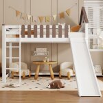 Lit mezzanine 90x200cm, lit mezzanine 1 place, lit mezzanine avec escalier, toboggan, convient aux adolescents ...