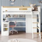 Lit mezzanine 90x200cm, lit mezzanine avec bureau et penderie, cloisons ouvertes, escalier, sommier � ...